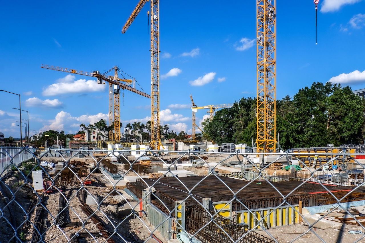 Construction site under the cloudy blue sky